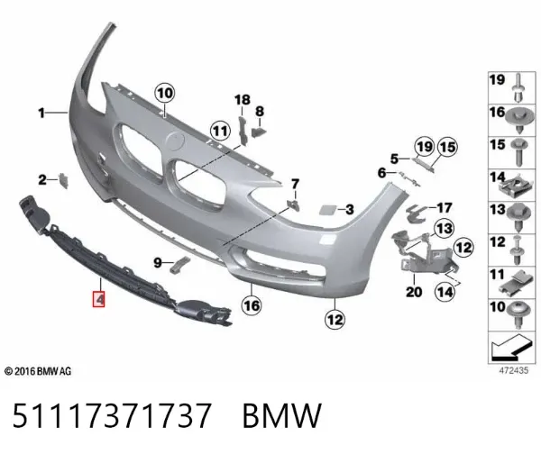 Rejilla central del parachoques delantero 51117371737 BMW