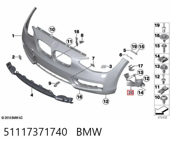 Soporte de parachoques delantero derecho 51117371740 BMW