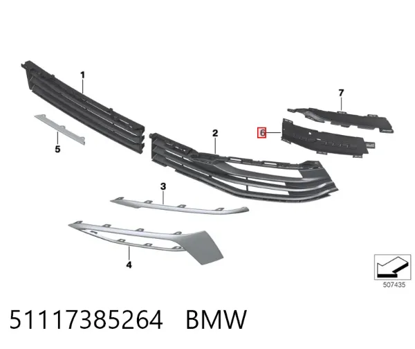 Rejilla interior derecha del parachoques delantero 51117385264 BMW