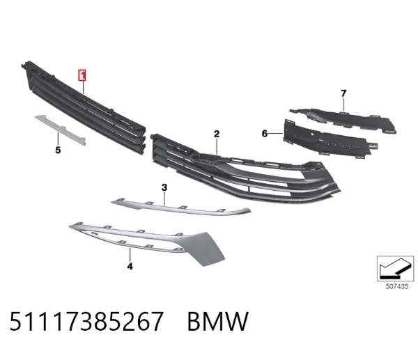 Rejilla central del parachoques delantero 51117385267 BMW
