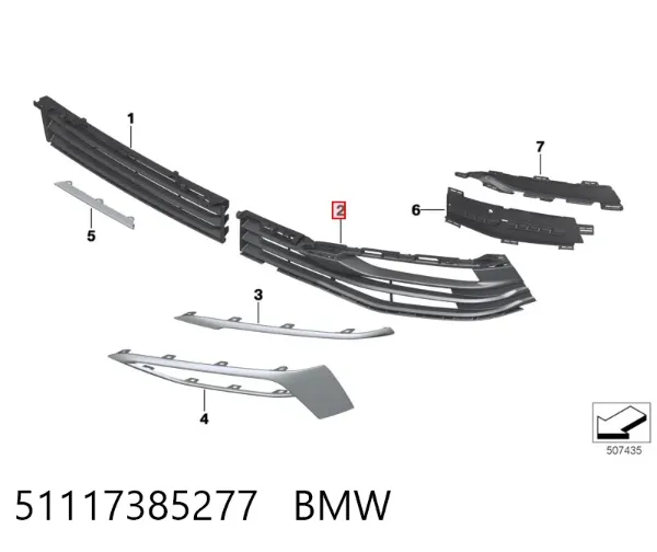 Rejilla izquierda del parachoques delantero 51117385277 BMW