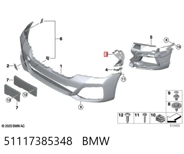 Soporte de parachoques delantero derecho 51117385348 BMW