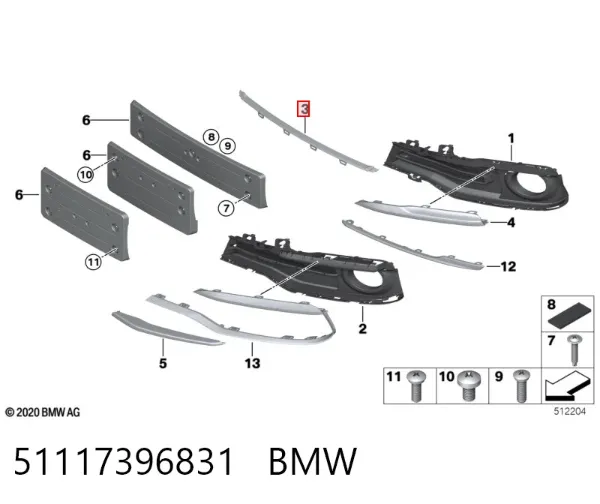Embellecedor central del parachoques delantero 51117396831 BMW