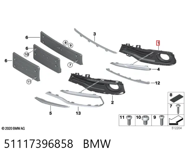 Tapa de rejilla de faro antiniebla delantero derecho 51117396858 BMW