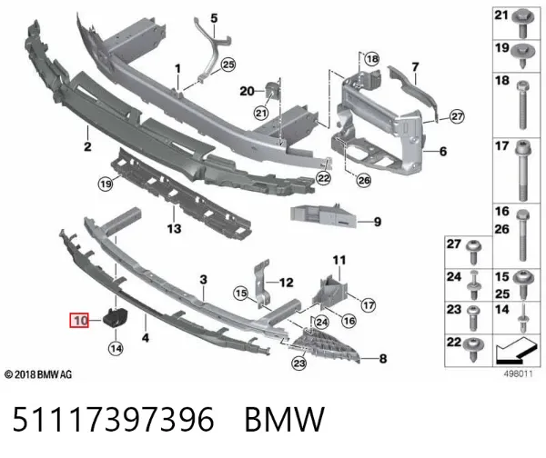 Guía del parachoques delantero 51117397396 BMW