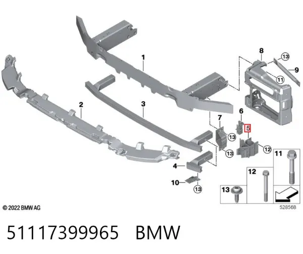 Soporte inferior del radiador 51117399965 BMW