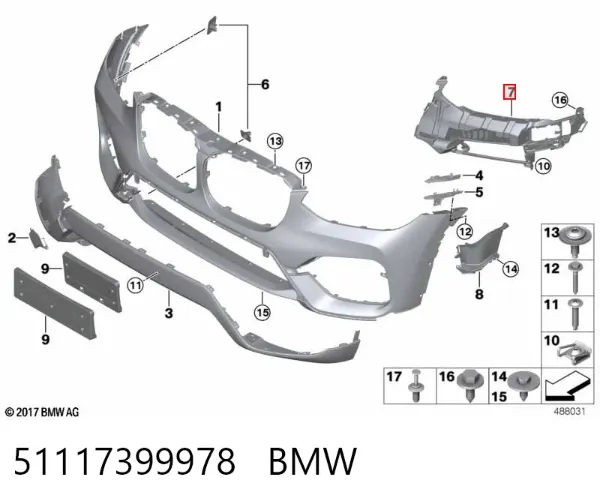 Soporte de fijación de faro antiniebla derecho 51117399978 BMW