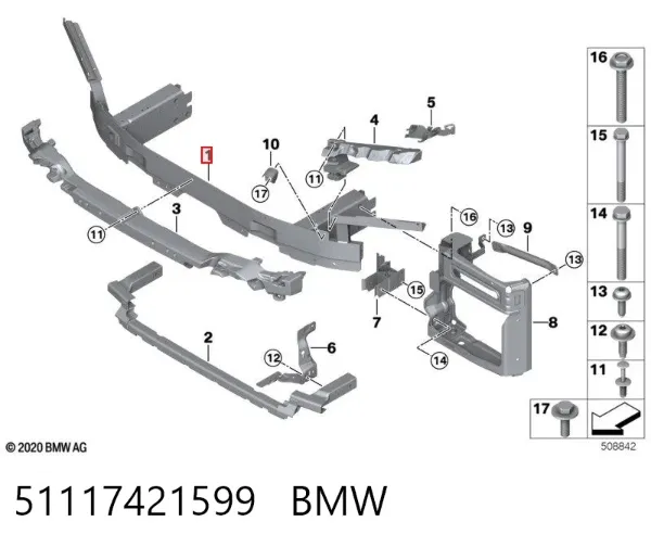 Refuerzo parachoque delantero 51117421599 BMW