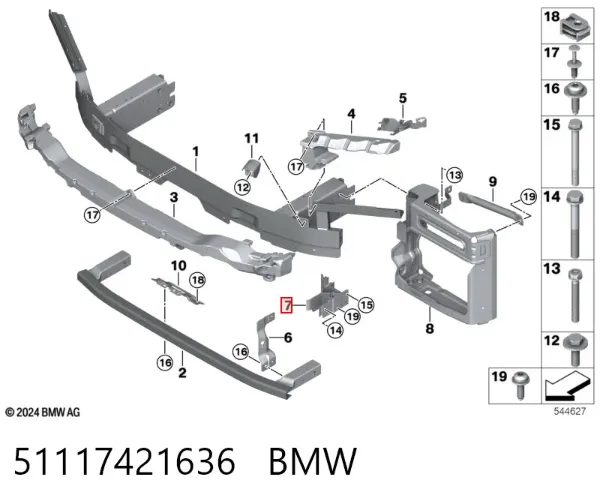 Soporte del refuerzo del parachoques delantero 51117421636 BMW