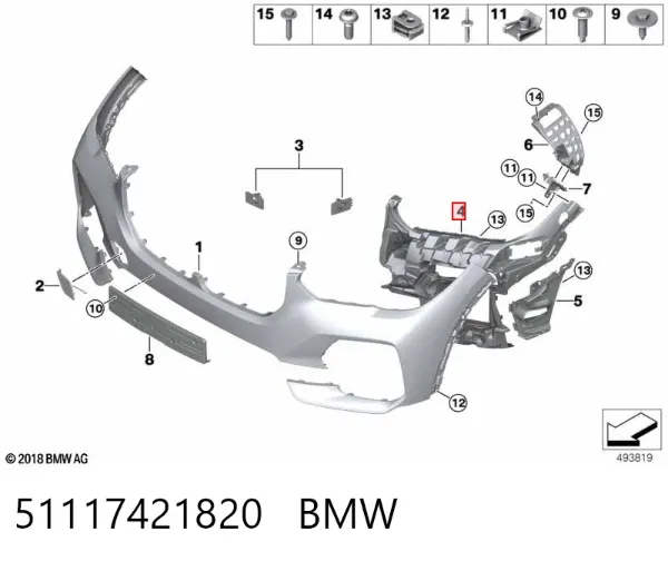 Soporte de fijación de faro antiniebla derecho 51117421820 BMW