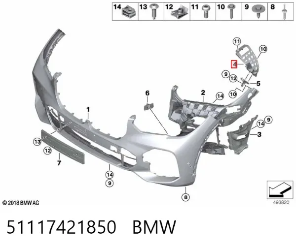 Soporte de parachoques delantero derecho 51117421850 BMW
