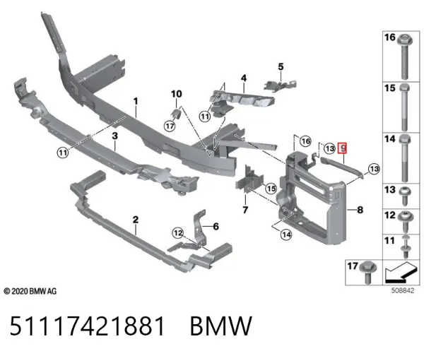 Travesaño trasero del bastidor 51117421881 BMW