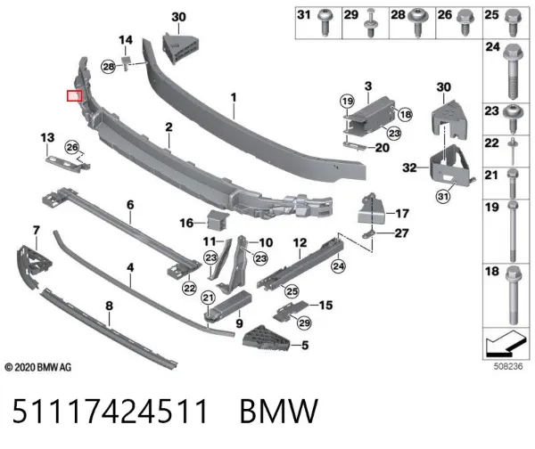 Soporte de parachoques delantero 51117424511 BMW