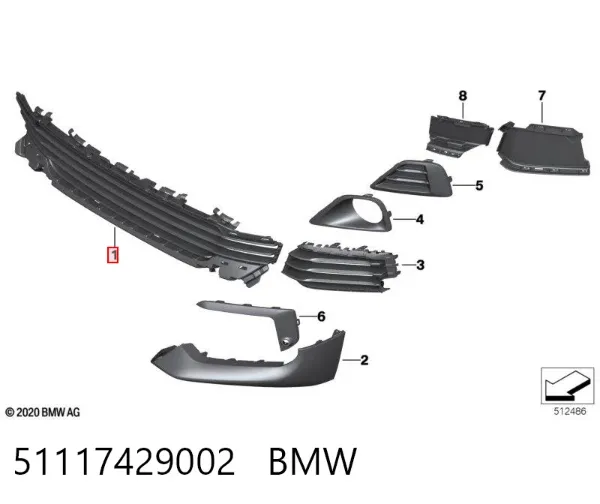 Rejilla central del parachoques delantero 51117429002 BMW