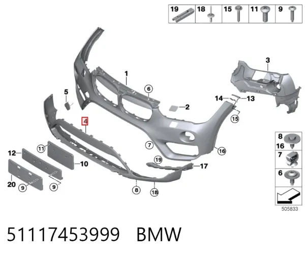 Parachoques delantero, parte inferior 51117453999 BMW