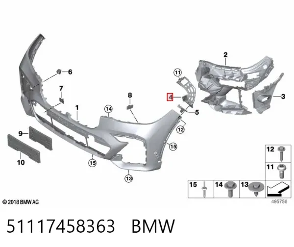 Guía del parachoques delantero izquierda 51117458363 BMW