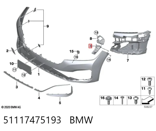 Guía del parachoques delantero 51117475193 BMW