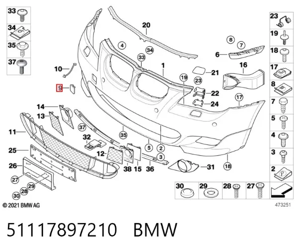 Tapa del gancho de remolque del parachoques delantero derecho 51117897210 BMW