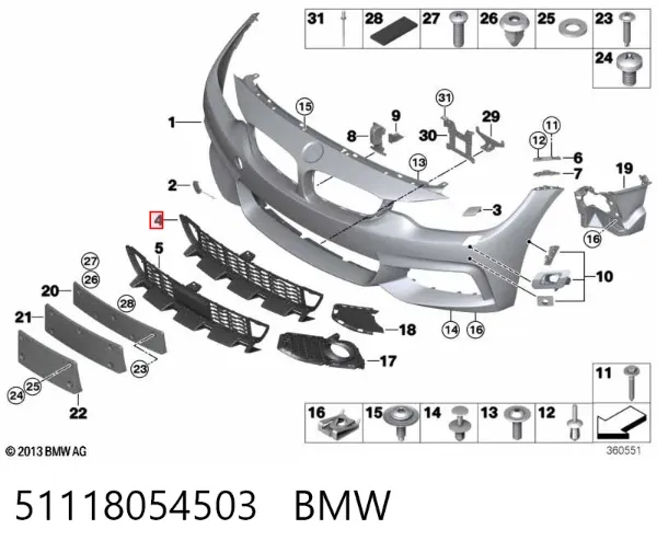 Rejilla inferior del parachoques delantero 51118054503 BMW