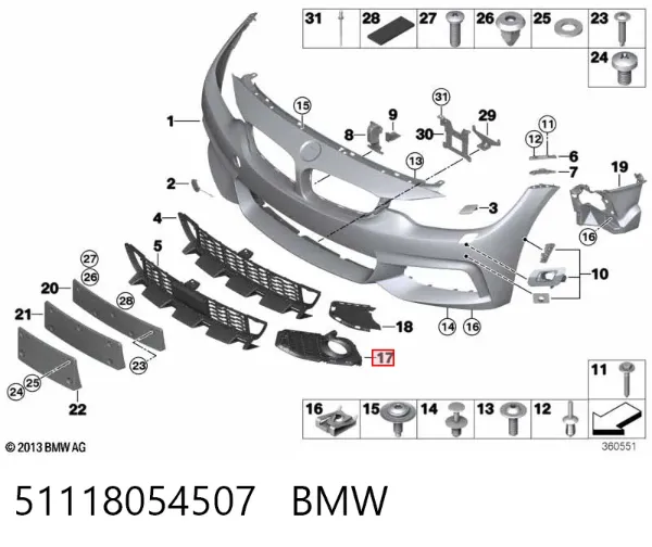 Rejilla del parachoques delantera izquierda 51118054507 BMW