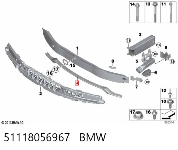 Refuerzo parachoque delantero 51118056967 BMW