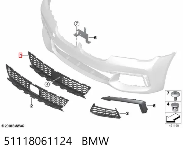 Rejilla central del parachoques delantero 51118061124 BMW