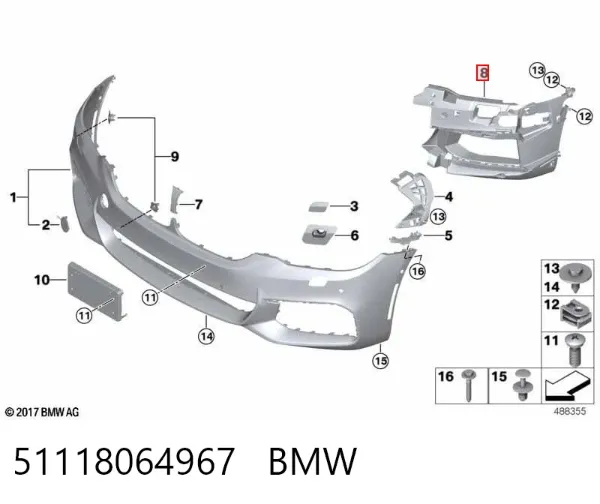 Soporte de fijación de faro antiniebla izquierdo 51118064967 BMW