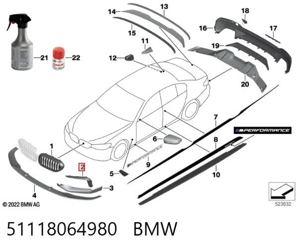 Moldura de rejilla de parachoques delantero derecho 51118064980 BMW