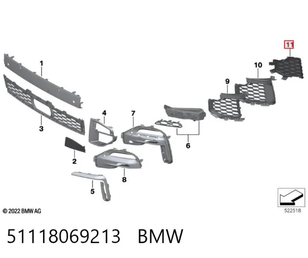 Rejilla izquierda del parachoques delantero 51118069213 BMW