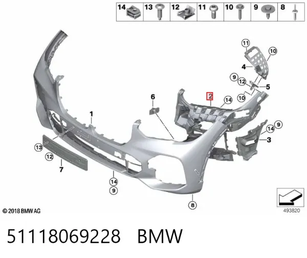 Soporte de fijación de faro antiniebla derecho 51118069228 BMW