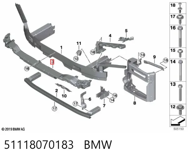 Absorbedor del parachoques delantero 51118070183 BMW