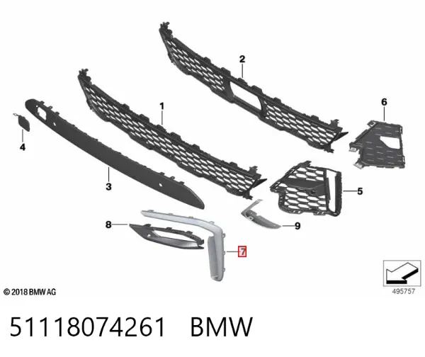 Moldura de rejilla de parachoques delantera izquierda 51118074261 BMW