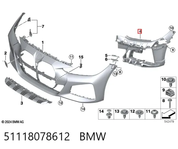 Soporte de parachoques delantero derecho 51118078612 BMW