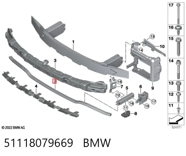 Refuerzo parachoque delantero 51118079669 BMW