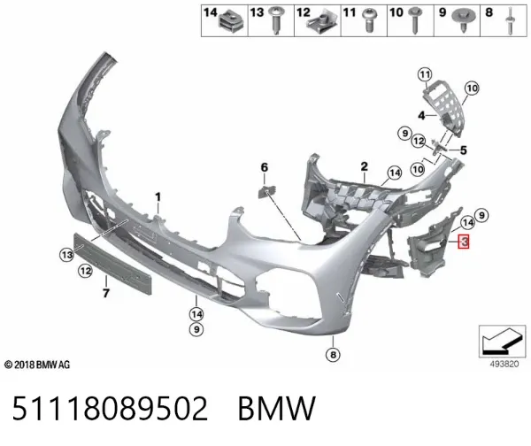 Deflector derecho del parachoques delantero 51118089502 BMW