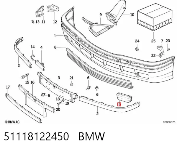 Tapa de rejilla de faro antiniebla delantero derecho 51118122450 BMW