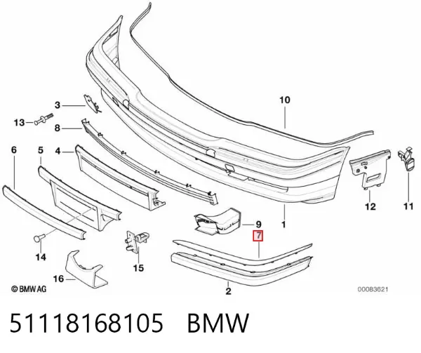 Protector parachoques trasero izquierdo 51118168105 BMW