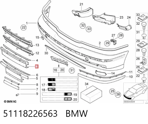 Soporte de matrícula delantera 51118226563 BMW