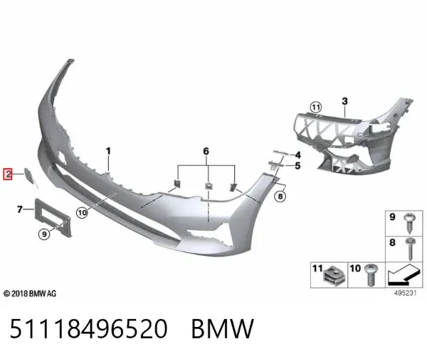 Tapa del enganche de remolcado delantera 51118496520 BMW