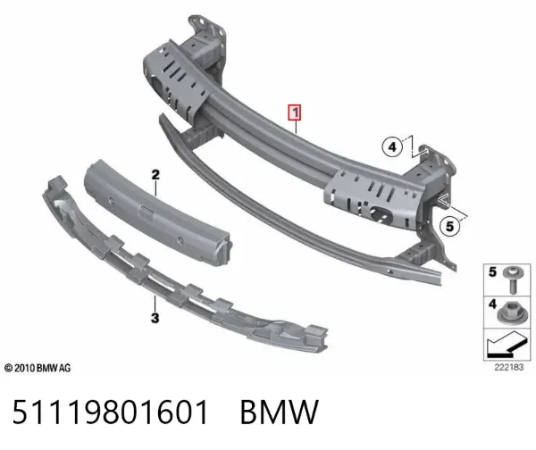 Refuerzo parachoque delantero 51119801601 BMW