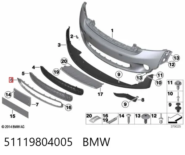 Rejilla central del parachoques delantero 51119804005 BMW