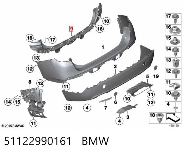 Soporte central del parachoques trasero 51122990161 BMW