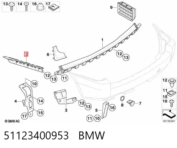 Soporte exterior izquierdo del parachoques trasero 51123400953 BMW