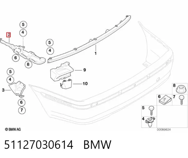Guía derecha del parachoques trasero 51127030614 BMW