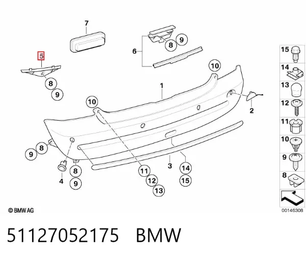 Soporte de parachoques trasero izquierdo 51127052175 BMW
