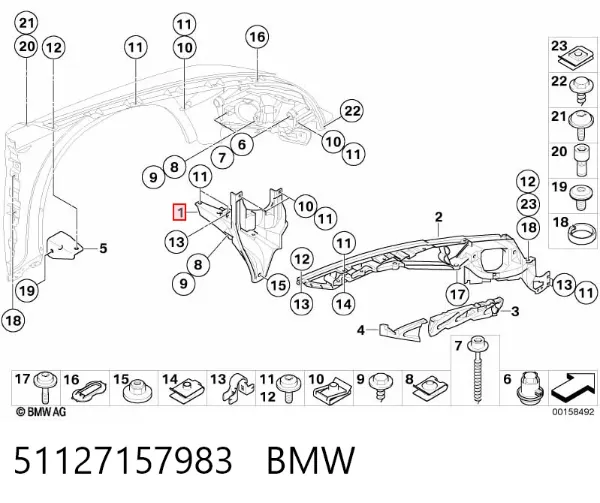 Soporte trasero de aleta delantera izquierda 51127157983 BMW