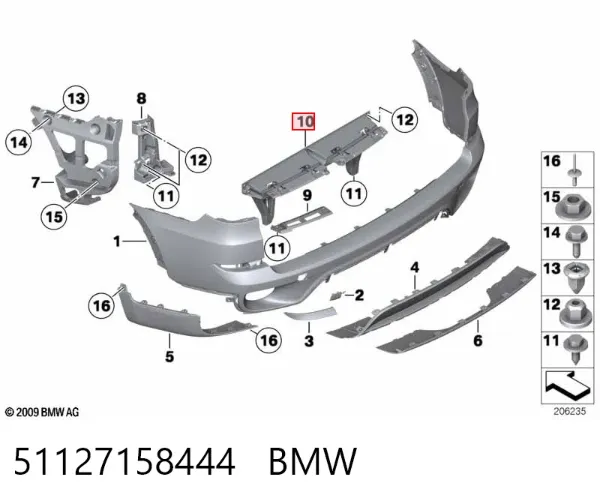 Soporte central del parachoques trasero 51127158444 BMW
