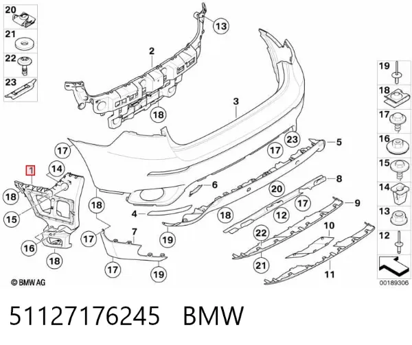 Soporte exterior izquierdo del parachoques trasero 51127176245 BMW