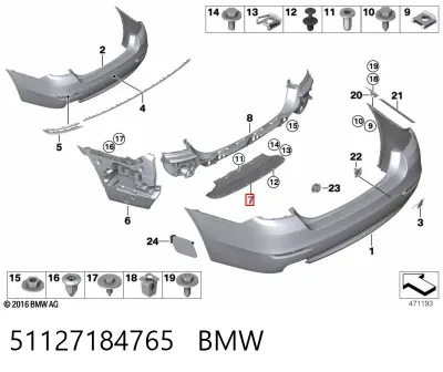 Guía del parachoques trasero BMW 51127184765