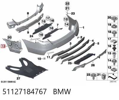 Soporte de parachoques trasero izquierdo BMW 51127184767